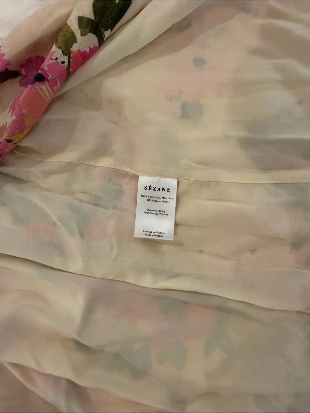Sezane Floral A-Line Midi Skirt in Pink, Green & Cream